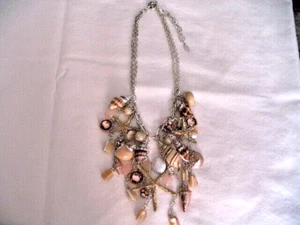 St. Thomas Sea Shell Ocean Necklace Statement Chunky Bib Silver Chain - Picture 1 of 7