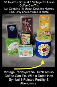 Collectable Advertising Tins Lot. Dutch Amish, Sports, Toy Tin Lunch Box, Coffee - Picture 1 of 24