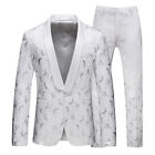 Men White/Black Suit Jacquard Paisley Tuxedos Groom Dinner Party Wedding Suit