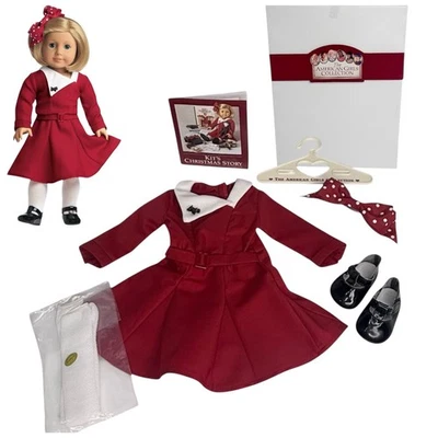 American Girl Kit Muñeca Navidad Vestido Broche Malla Medias Arco Zapatos Folleto Foto 1 de 4
