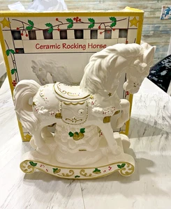 12" Christmas Holiday Rocking Horse Handpainted Ceramic Vintage In Original Box - Picture 1 of 17