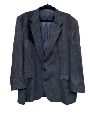 Circle S Blazer Mens 50R Western Sport Coat Wool Blend Suede Yoke Vintage Style - Image 1 of 4