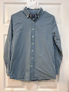Vineyard Vines Shep Ian Shirt Youth Size Large 16 Blue Plaid Whale Button Down - Picture 1 of 12