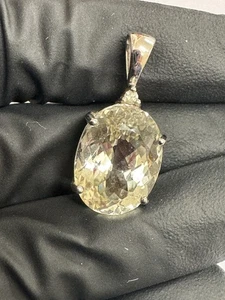 Gems Tv 11 Carat Yellow Kunzite & Diamond 9k White Gold Pendant - Picture 1 of 11
