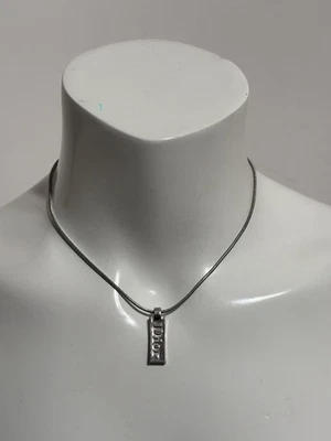 Vtg Christian Dior by John Galliano Silver Logo Tag Necklace - Image 1 of 4