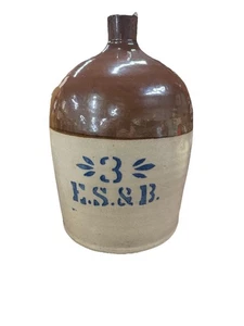 E.S.&B (ELVERSON, SHERWOOD & BARKER) 3 GALLON STONEWARE JUG NEW BRIGHTON,PA NICE - Picture 1 of 6