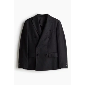 H&M Mens Double Breasted Blazer 100% Linen Black Jacket Regular Fit 50R - Picture 1 of 10