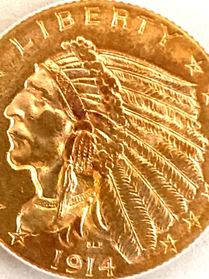 1914-D $ 2.5 Gold Indian    PCGS has the list  at  $4750  MS++++ - Image 1 of 4