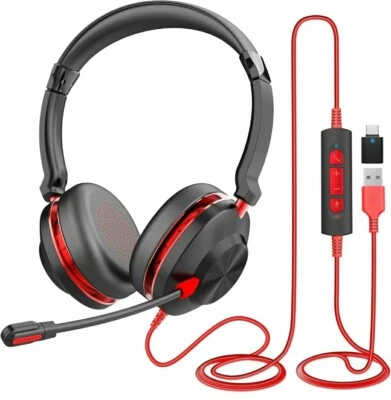 Headset with Mic, USB Headset with Microphone for PC, On Ear Headphones - Image 1 of 4