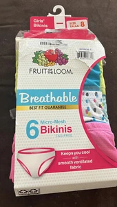 Fruit of the Loom Breathable Girls 6-pack Micro-Mesh Bikini Multi-Color Size 8 - Picture 1 of 5