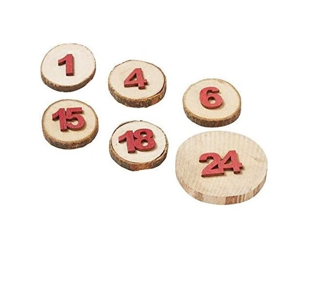 24 STK Zahlen Holzscheiben braun rot Natur Klebepunkt Adventskalender Kalender - Bild 1 von 1