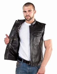 Men's Concealed Carry Leather Biker Vest with Gun Pockets - free shipping - Bild 1 von 14