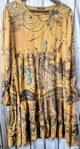 Made In Italy Mustard Tropical Animal Print Boho Beach Dress Festival Plus Size - Picture 1 of 7