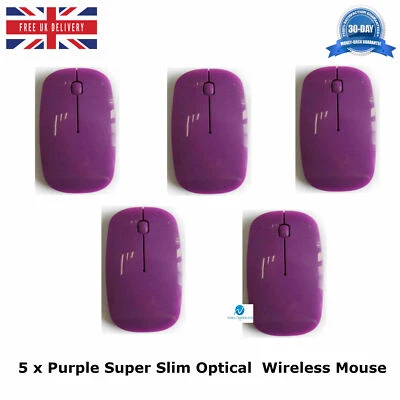 5 x Purple Super Slim Optical Wireless Mouse Slimline Mice 2.4G Range 1600 DPI - Image 1 of 4
