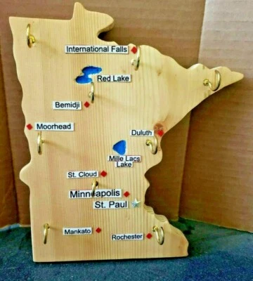 Home Made Hand Made Wood Key Hanger State of Minnesota Shape 9" X 8" X 1" - Image 1 of 4