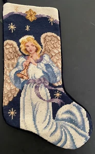 DE COLECCIÓN MEDIAS DE NAVIDAD DE PUNTO DE AGUJA DE ÁNGEL ENCANTADORAS hechas a mano con respaldo de terciopelo - Imagen 1 de 3