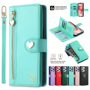 For iPhone 16 15 Pro Max 14 13 12 11 XS XR 8 Leather Card Wallet Case Flip Cover - Picture 1 of 78