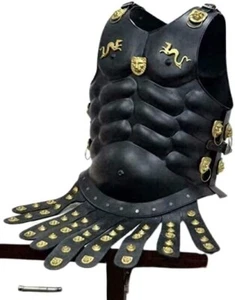 Medieval Armor Muscles Jacket Spartan Costume Black Finish Roman Steel Armor, - Picture 1 of 2