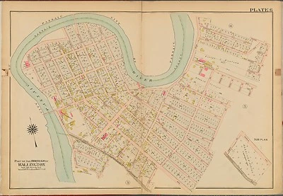 1913 WALLINGTON BERGEN COUNTY, NUEVA JERSEY PASSAIC RIVER TO PATERSON AV ATLAS MAPA Foto 1 de 3
