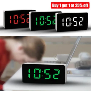 LED Electric Digital Alarm Clock Mains Power Mirror Temperature Display Bedside - Picture 1 of 16