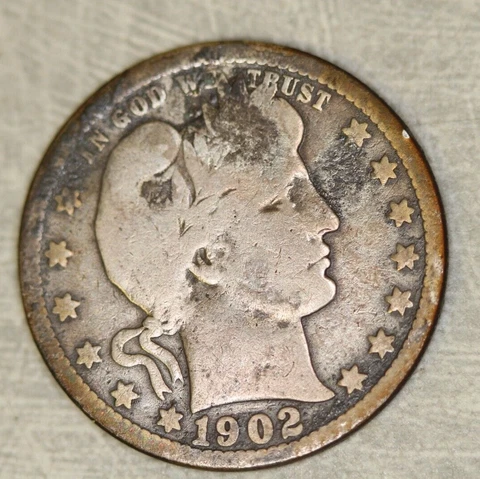 1902 O Barber Head Quarter, VG Very Good , 25c Liberty Head Cover