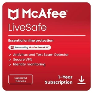 McAfee LiveSafe 2025 Antivirus Unlimited PC Devices 1 Year (EMAIL) - Picture 1 of 6