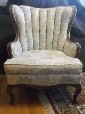 Antique Vintage 1950's Fluted Channel Back Queen Anne Wing Back Chintz Arm Chair