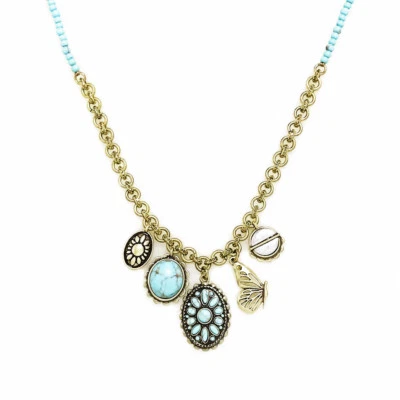 Lucky Brand Gold Tone Turquoise Bead Butterfly Multi Charm Pendant Necklace - Image 1 of 4
