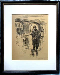 MAX LIEBERMANN. orig.Lithographie "Brückenwacht" 1.WK 1915, 32x47, mit Rahmen, - Bild 1 von 2