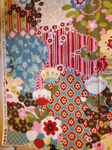 Sewing Fabric Moda Chez Moi Sophie #32500 Aqua Red Green 1yd+ 40x45" Cotton - Picture 1 of 4