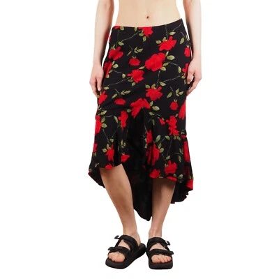 Falda midi Moschino barata y elegante vintage para mujer estampado rosa con volantes dobladillo IT 44 Foto 1 de 4