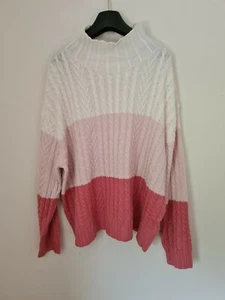 Gestreifter Pullover mit Trichterausschnitt Zopfmuster Heiß Bronze Baumwolle/Wollmischung Ex M&S 1199A - Bild 1 von 8