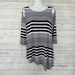 IC by Connie K Damen Top Gr. Small blau weiß gestreift 3/4 Arm Cut Outs - Bild 1 von 4