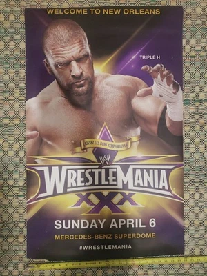WWE WRESTLEMANIA 30 TRIPLE H BANNER DE VINIL DUPLA FACE HHH RARO NEW ORLEANS XXX  - Imagem 1 de 4