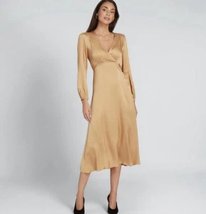 SEED HERITAGE Satin Spot Midi Dress in Golden Tan Sz 12 BNWT Gorgeous RRP$169.95 - Picture 1 of 10