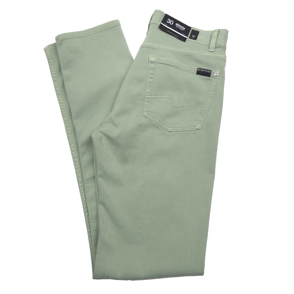 $218 7 for All Mankind Celadon Green Slimmy Slim Straight Fit Jeans Mens Size 30 - Image 1 of 4