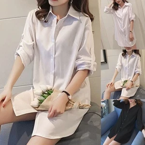 Comfy Fashion Shirts Shirts Blouse Boyfriend Style Tops Loose Long Shirt - Picture 1 of 31