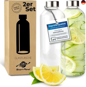 2er SET hochwertige Trinkflaschen aus Glas - Glasflasche aus Borosilikat Glas - - Bild 1 von 8