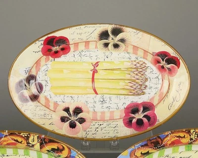 NWT John Derian Oval Decoupage Serving Plate - Asparagus - Image 1 of 4