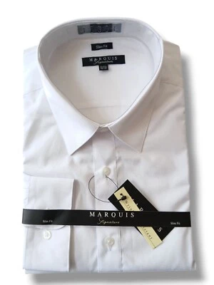 Camisa de vestir básica blanca manga larga Marquis Lignature para hombre talla 32-33 Foto 1 de 4