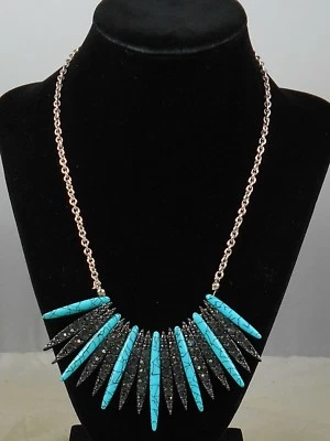 Jessica Simpson BAIXO Silver Smoke Crystal Turquoise Spike Collar Necklace $58 — 第 1/2 张图片