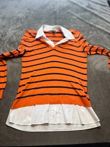 Ralph Lauren Damen Polo orange gestreift mit weißem Shirt Langarm Größe L - Bild 1 von 5