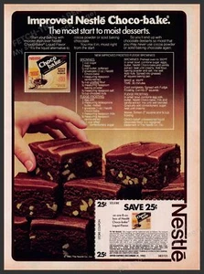 Anuncio impreso Nestlé años 80 1981 Choco-bake chocolate brownies esmerilados receta - Imagen 1 de 1