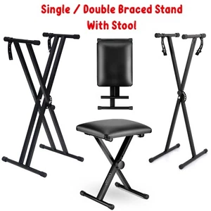 ADJUSTABLE FOLDABLE PIANO STOOL KEYBOARD BENCH PADDED SEAT AND KEYBOARD STAND - Picture 1 of 15