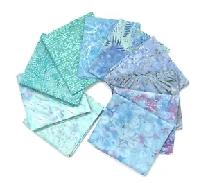 Batik Fat Quarter Bundle, Pack of 10 FQs,100% Cotton, Blue, Turquoise & Green - Picture 1 of 12