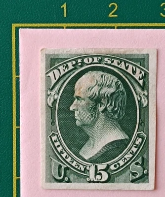 US Stamp, Official Stamp, Dept. of State 15c, Mint proof on Card, VF - Image 1 of 4