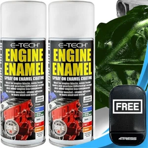 2 x E-Tech British Racing Green Hi Temp Engine Spray Paint Heat Resistant +Mat? - Picture 1 of 15
