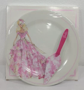 NEW 2014 Barbie Pink & White Plastic 12" Cake Plate & Server Set Sealed W/Box - Picture 1 of 13