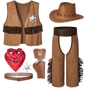 Cowboy Costume For Boys 7pcs Set Kids Dress Up Birthday Party Halloween Cosplay - Picture 1 of 7