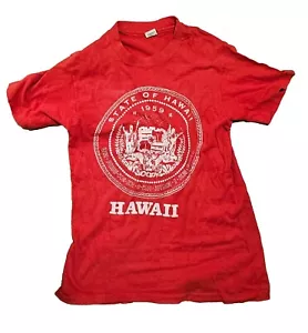 State of Hawaii Hanes T Shirt Small 34-36 Red 1970s Ladies 100% Cotton MCM VTG - Picture 1 of 5